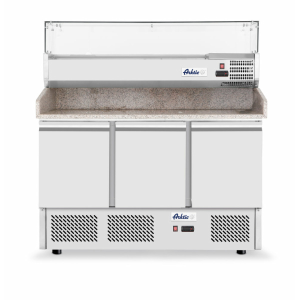 Saladette pizza 3 portes avec vitrine réfrigérée 380+40L