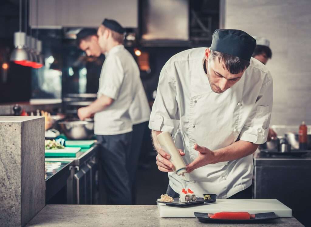 sushi preparing in the restaurant kitchen