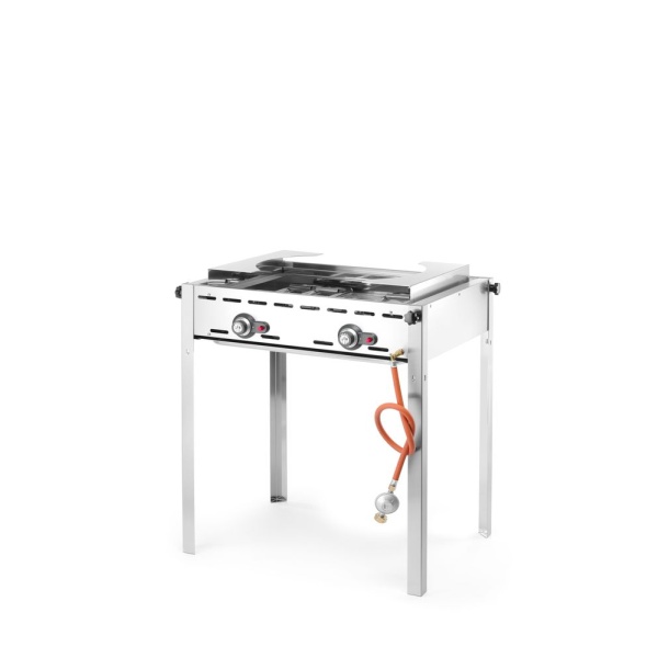 Barbecue Green Fire avec 2 brûleurs, HENDI, Profi Line, Plaque et grille en fonte émaillée GN 1/1, 11,6kW, 740x615x(H)825mm - Image 7