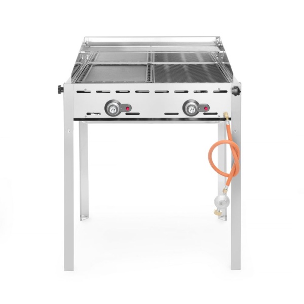 Barbecue Green Fire avec 2 brûleurs, HENDI, Profi Line, Plaque et grille en fonte émaillée GN 1/1, 11,6kW, 740x615x(H)825mm - Image 2