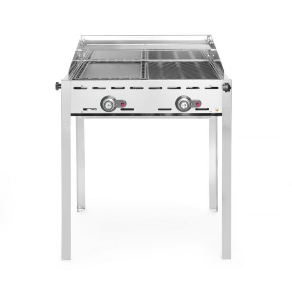 Barbecue Green Fire avec 2 brûleurs, HENDI, Profi Line, Plaque et grille en fonte émaillée GN 1/1, 11,6kW, 740x615x(H)825mm