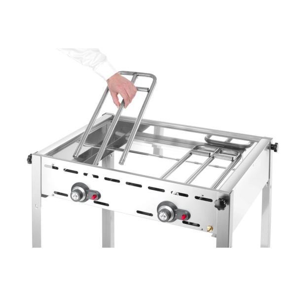 Barbecue Green Fire avec 2 brûleurs, HENDI, Profi Line, Plaque et grille en fonte émaillée GN 1/1, 11,6kW, 740x615x(H)825mm - Image 3