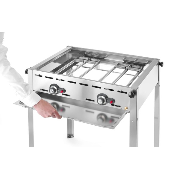 Barbecue Green Fire avec 2 brûleurs, HENDI, Profi Line, Plaque et grille en fonte émaillée GN 1/1, 11,6kW, 740x615x(H)825mm - Image 4