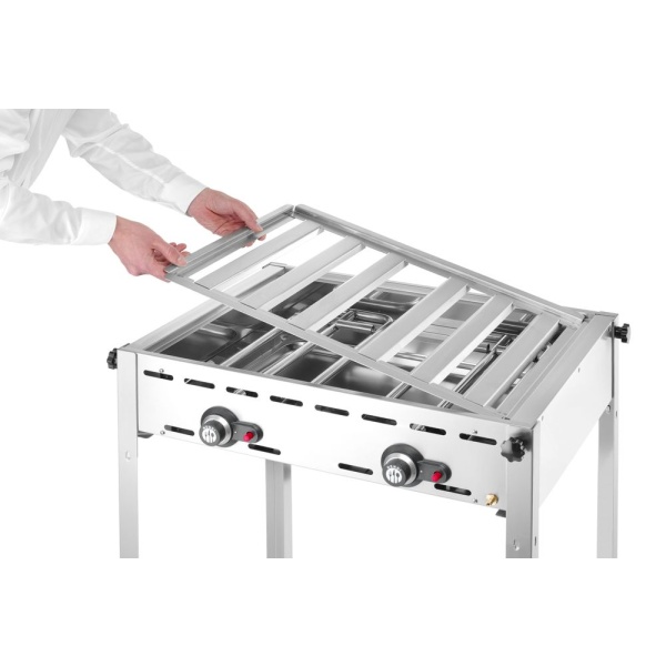 Barbecue Green Fire avec 2 brûleurs, HENDI, Profi Line, Plaque et grille en fonte émaillée GN 1/1, 11,6kW, 740x615x(H)825mm - Image 5