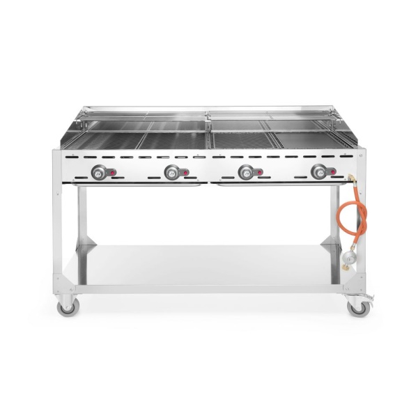 Barbecue Green Fire avec 4 brûleurs, HENDI, Profi Line, sur support avec roulettes, Gris clair, 22kW, 1400x612x(H)825mm - Image 2