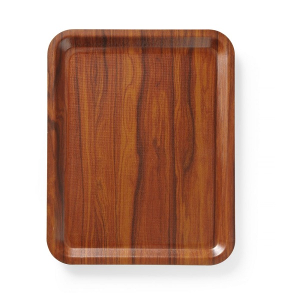 Plateau de service, rectangulaire, antidérapant, stratifié, AmerBox, Acajou, 460x360mm